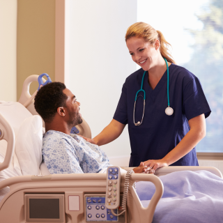 Female doctor and male patient