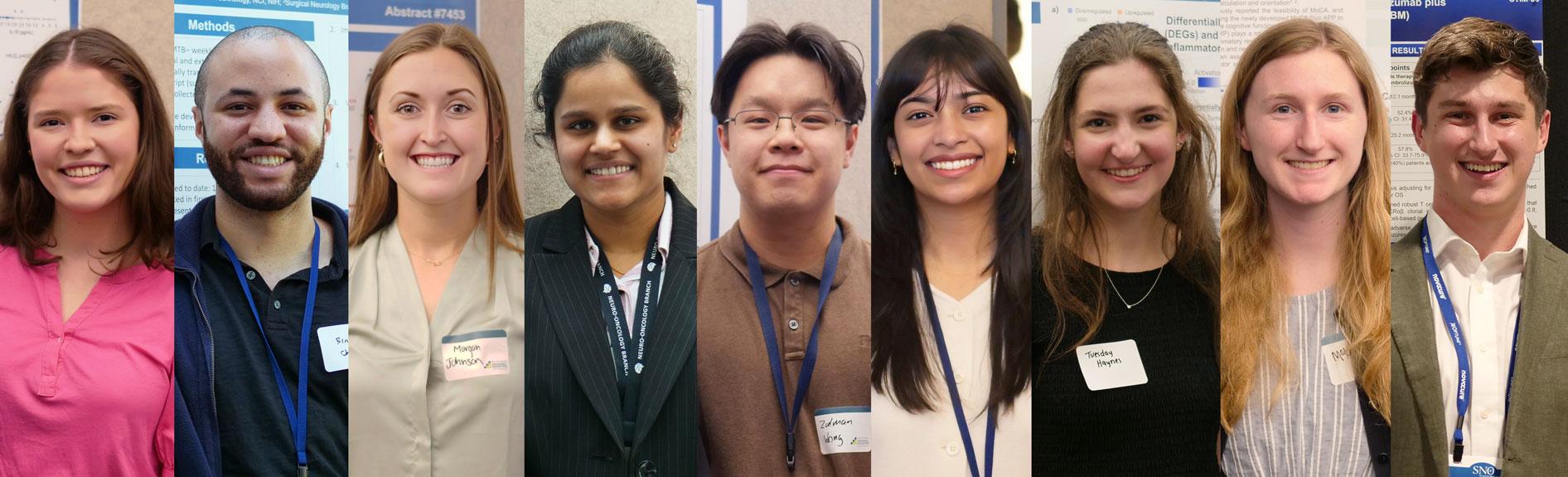 Side-by-side headshots of 9 Neuro-Oncology Branch Trainees smiling