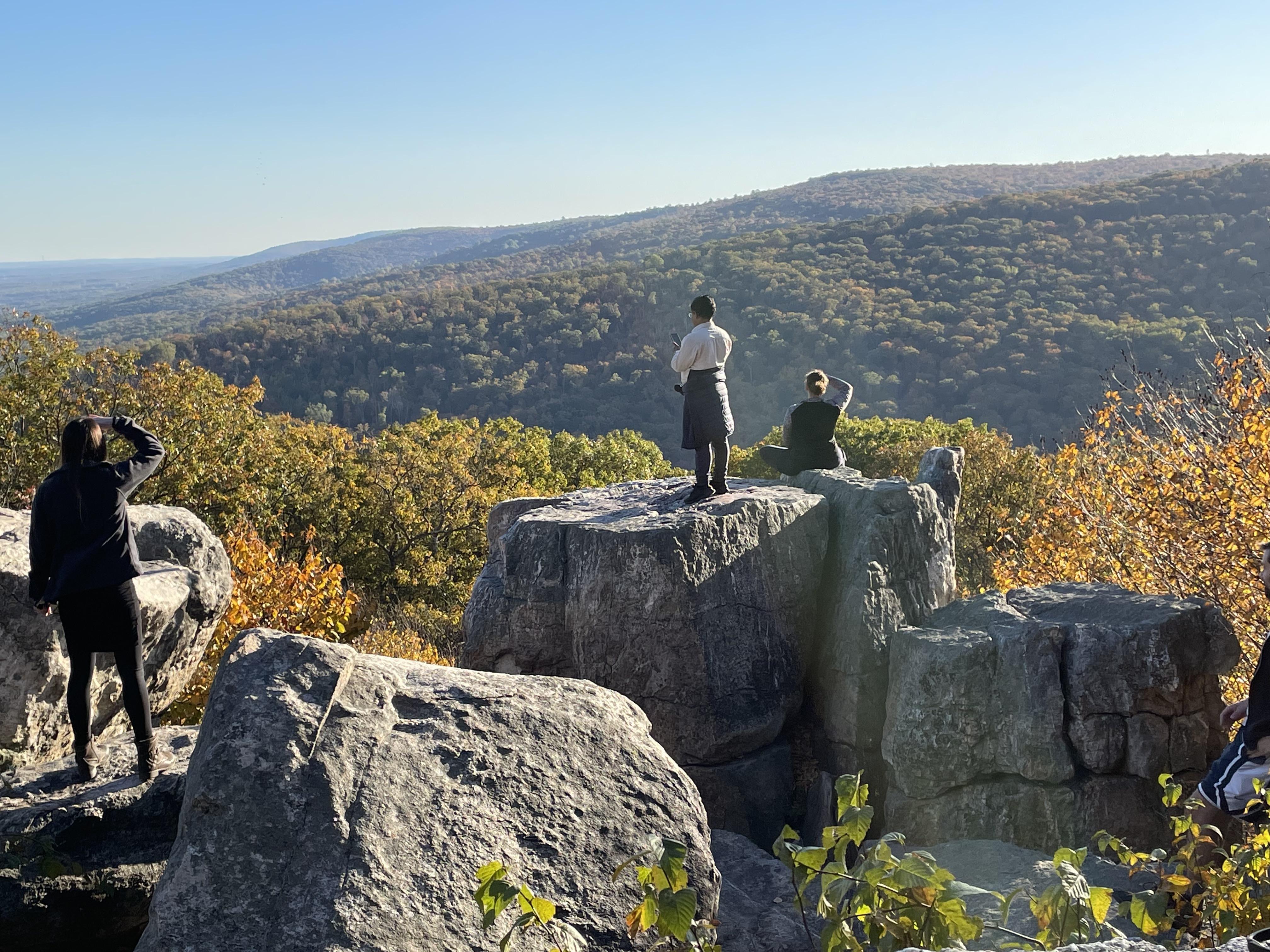 Sanjay, Iris, and Devorah enjoying the view from Chimney Rock on Catoctin Mountain.